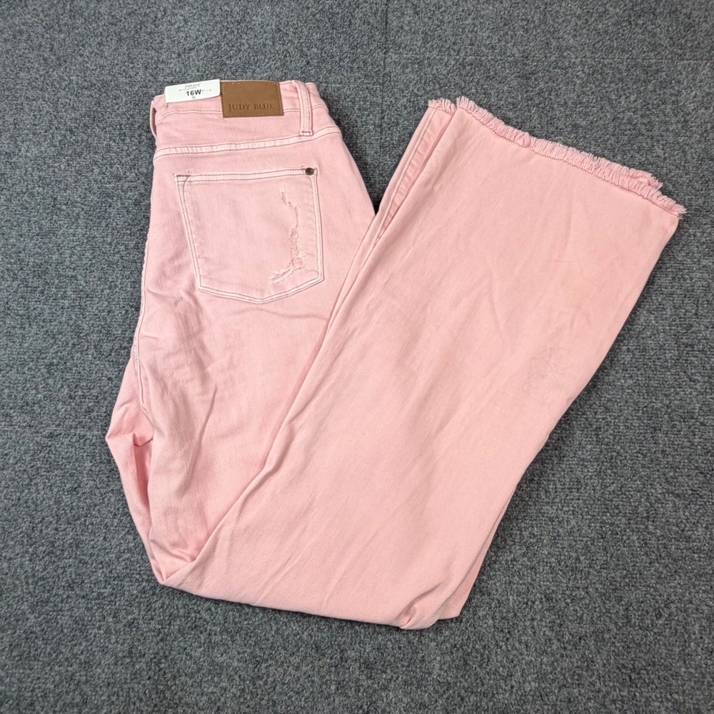 Judy Blue Soft Pink Wide Leg Frayed Hem Jeans